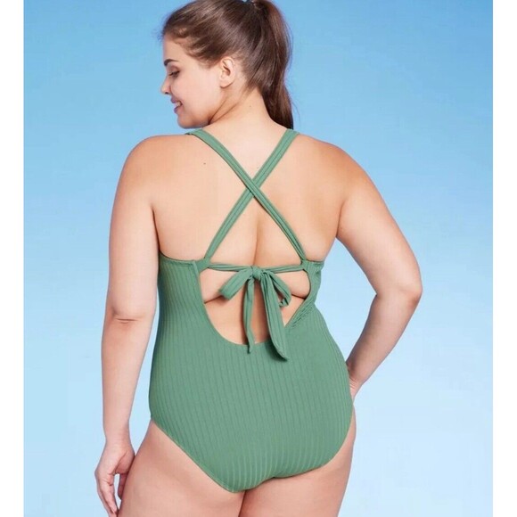 Kona Sol Women's Medium Coverage One Piece Swimsuit Ribbed Swimwear - Picture 2 of 2